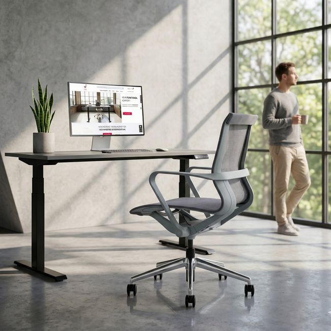 PROV Bürodrehstuhl | Atmungsaktiver Netzrücken, Wippmechanik, Grau