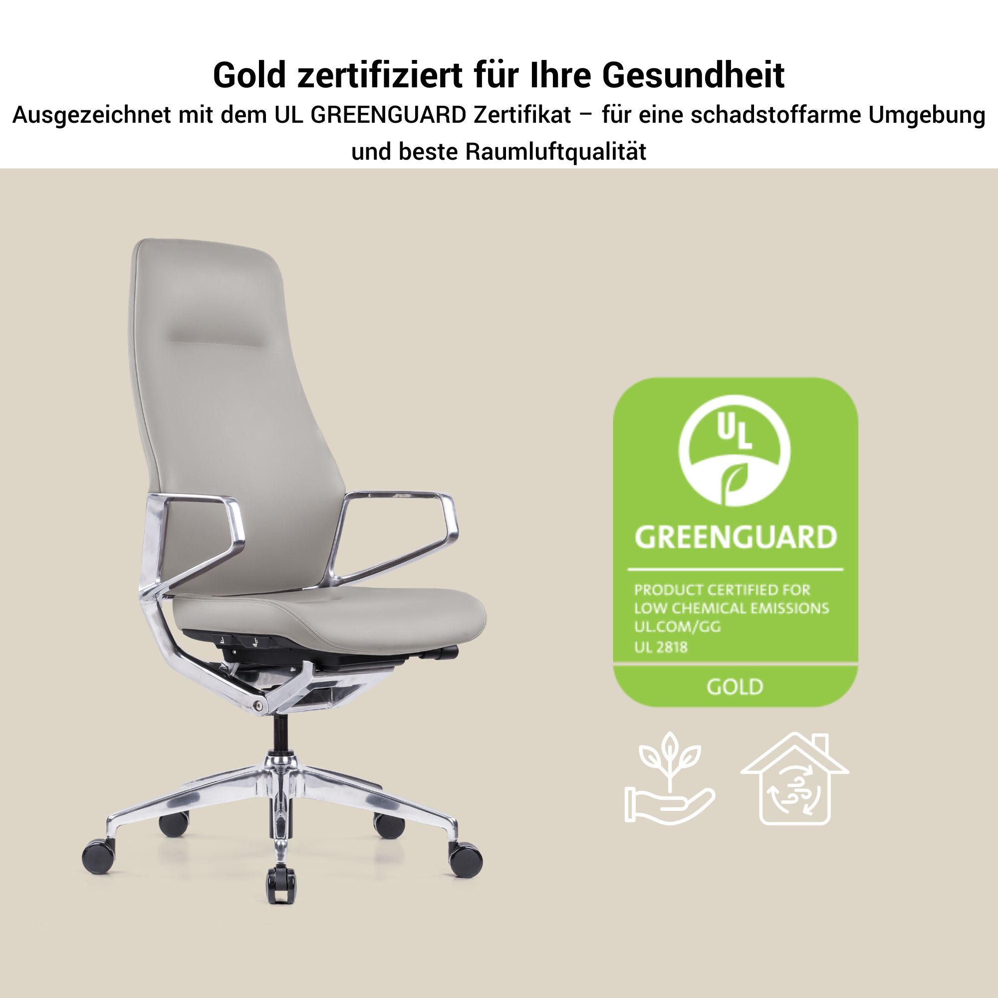 Chaise de bureau pivotante ARICO | Mécanisme synchrone, beige - 16 Main Image