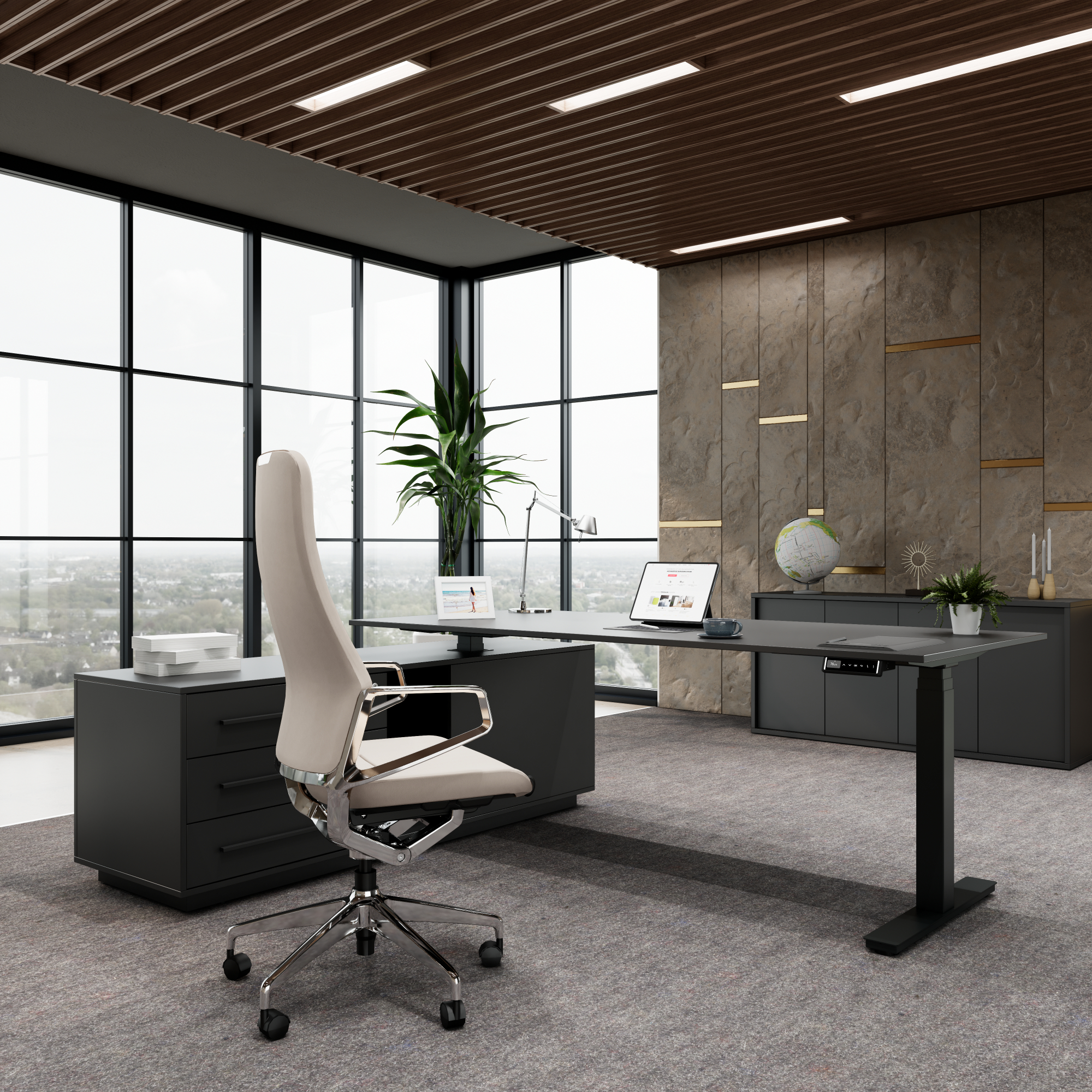 Chaise de bureau pivotante ARICO | Mécanisme synchrone, beige - 4 Main Image