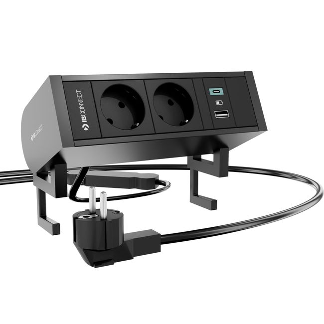 UNI Aufsatz-Steckdosenleiste | 2 Netzsteckdosen & Doppel-USB-Schnellladegerät