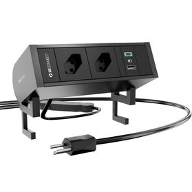 UNI Aufsatz-Steckdosenleiste | 2 Netzsteckdosen & Doppel-USB-Schnellladegerät, GST18i3-Buchse inkl. Zuleitung