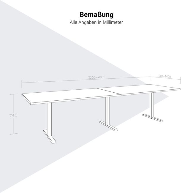 L-Line Konferenztisch | 3200-4800 mm, integrierte Kabelführung, optionale Mediaports