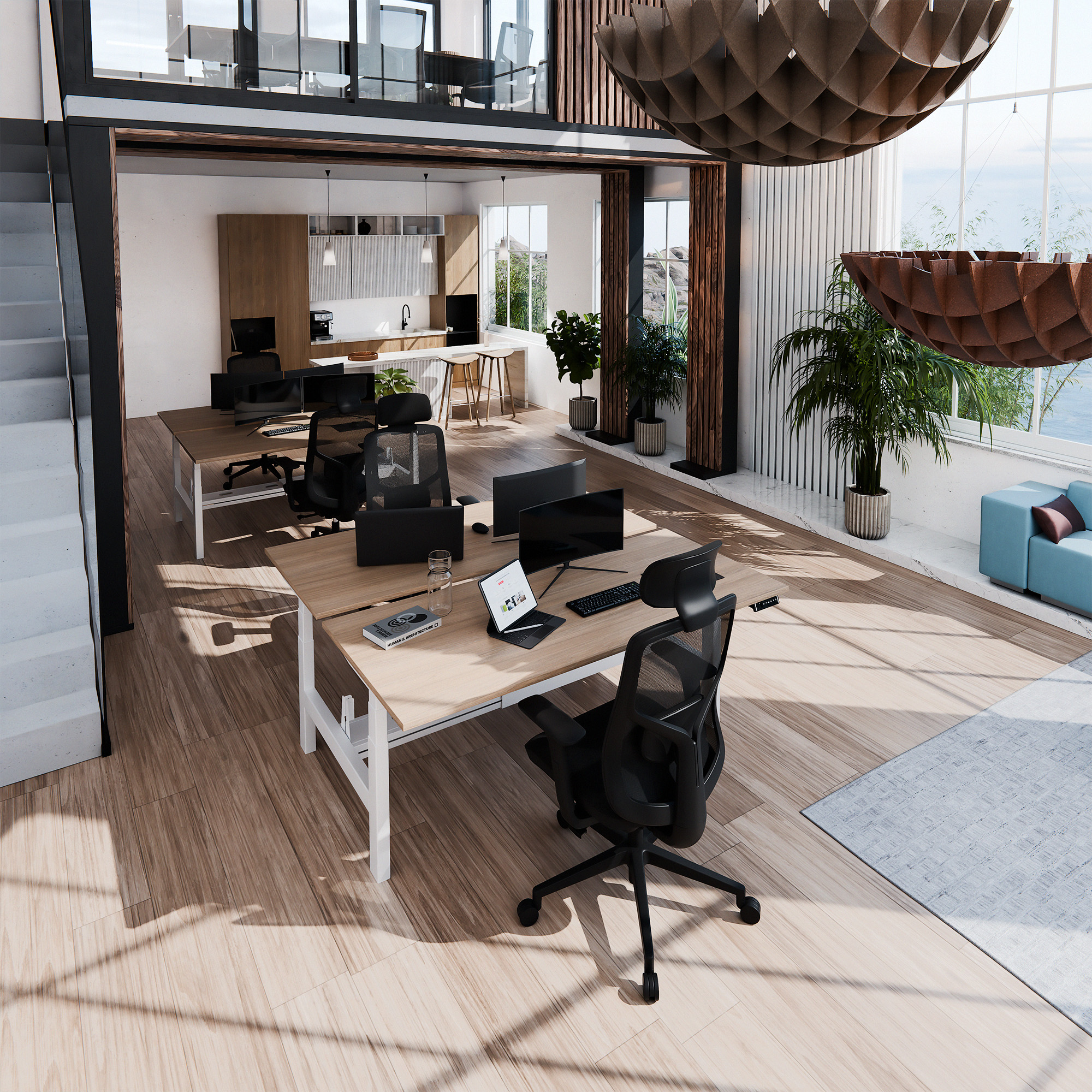 TELDRA Pro Team-Schreibtisch | 1600-1800 mm, elektrisch höhenverstellbar, Bernsteineiche - 7 Main Image