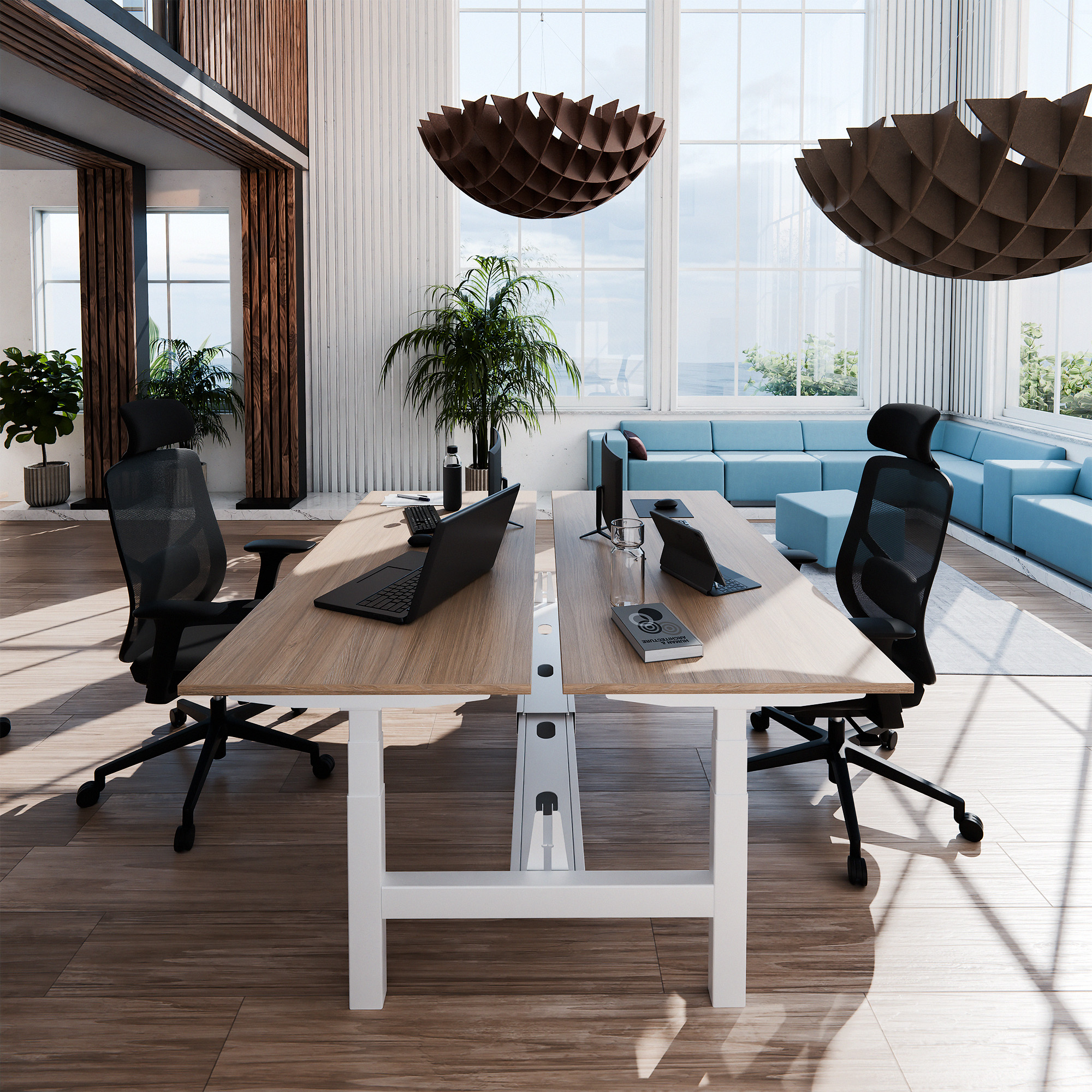 TELDRA Pro Team-Schreibtisch | 1600-1800 mm, elektrisch höhenverstellbar, Bernsteineiche - 9 Main Image