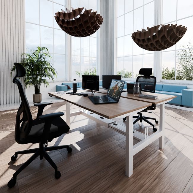 TELDRA Pro Team-Schreibtisch | 1600-1800 mm, elektrisch höhenverstellbar, Bernsteineiche