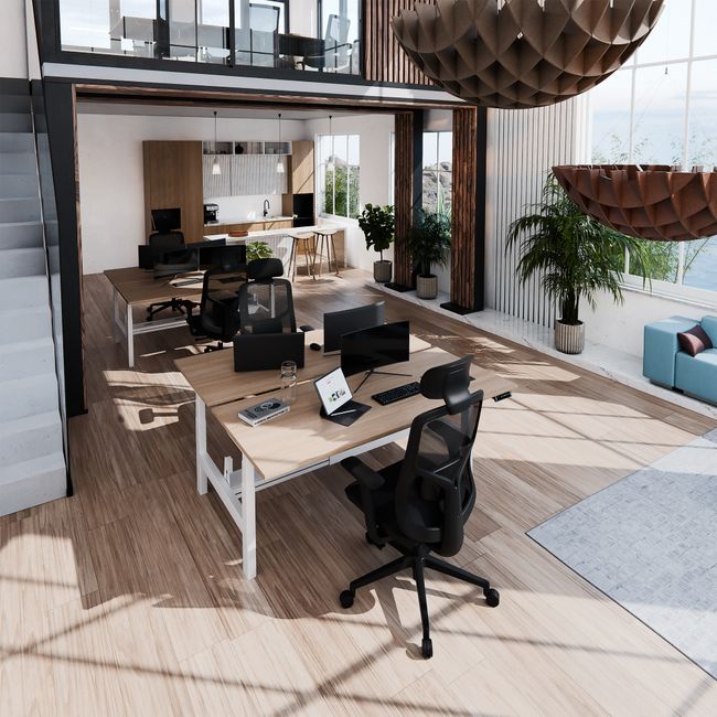 TELDRA Pro Team-Schreibtisch | 1600-1800 mm, elektrisch höhenverstellbar, Bernsteineiche