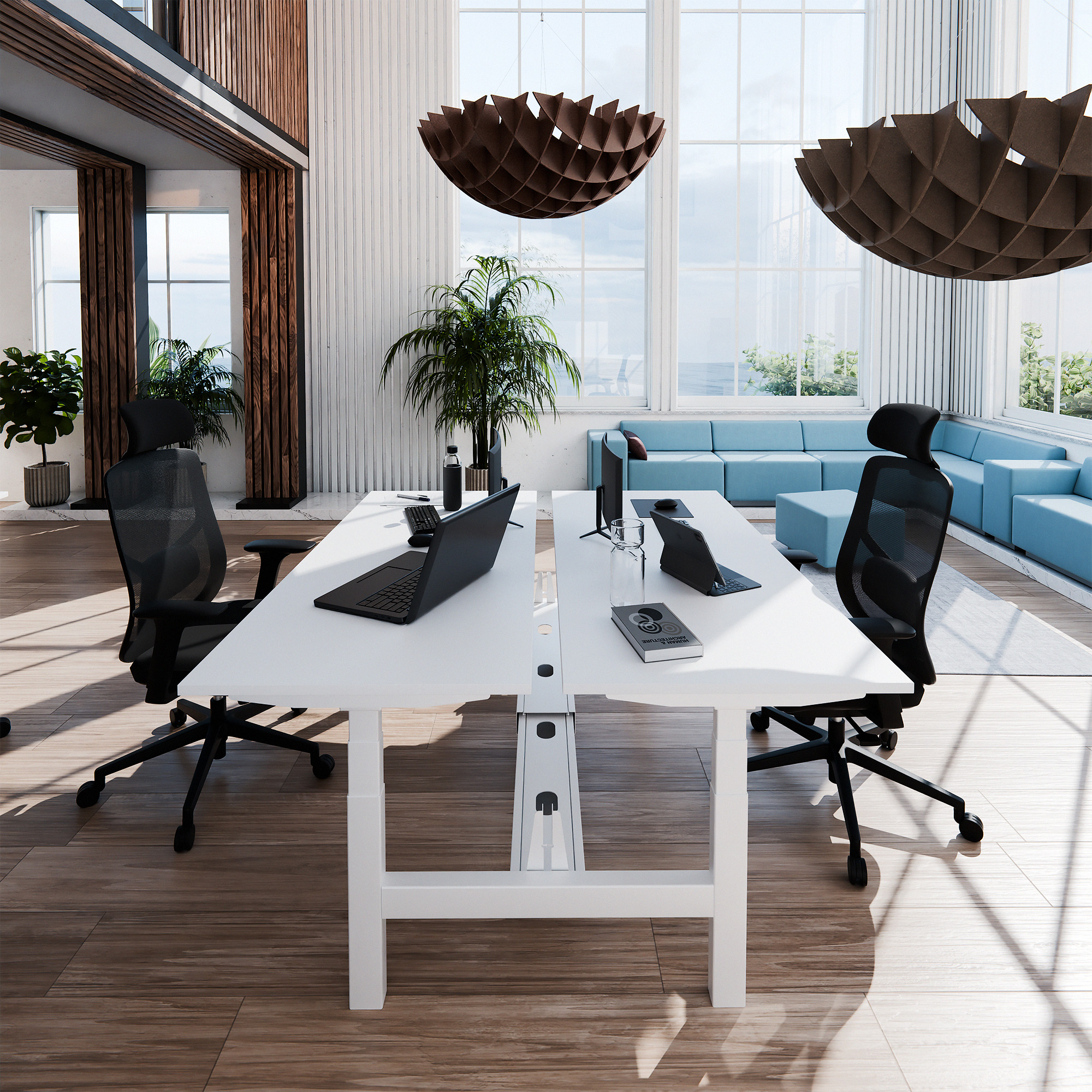 TELDRA Pro Team-Schreibtisch | 1600-1800 mm, elektrisch höhenverstellbar, Weiß - 3 Main Image