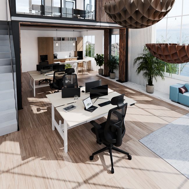 TELDRA Pro Team-Schreibtisch | 1600-1800 mm, elektrisch höhenverstellbar, Ahorn