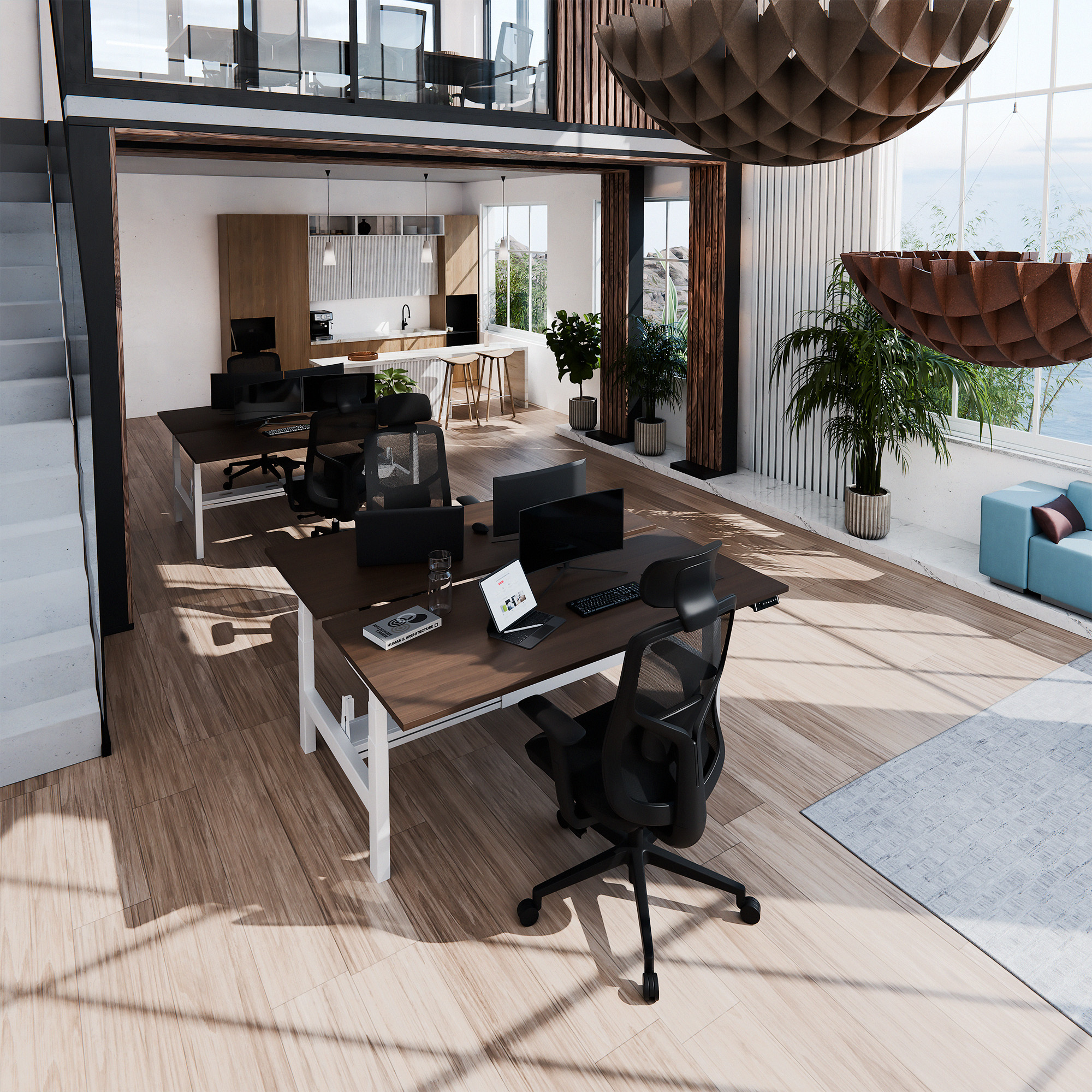 TELDRA Pro Team-Schreibtisch | 1600-1800 mm, elektrisch höhenverstellbar, Nussbaum - 7 Main Image