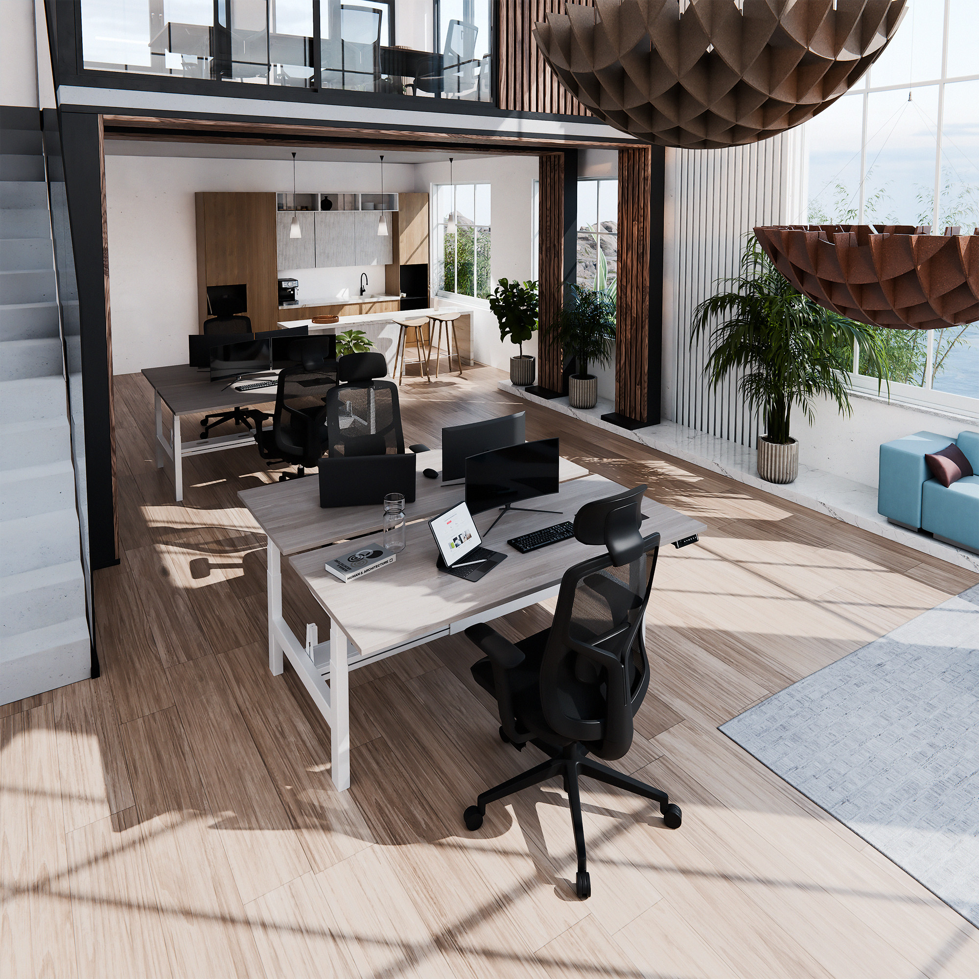 TELDRA Pro Team-Schreibtisch | 1600-1800 mm, elektrisch höhenverstellbar, Nordeiche grau - 8 Main Image