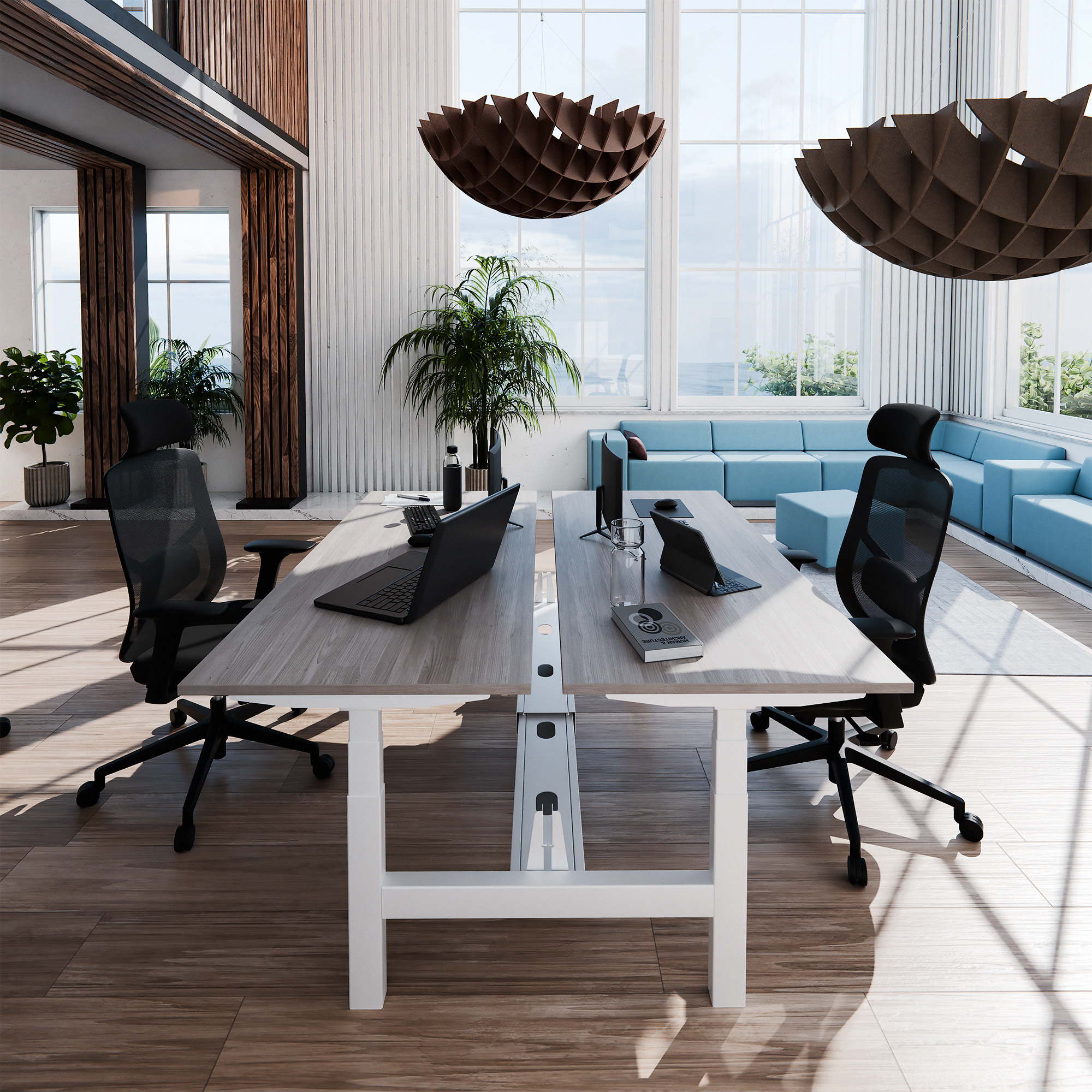 TELDRA Pro Team-Schreibtisch | 1600-1800 mm, elektrisch höhenverstellbar, Nordeiche grau - 9 Main Image