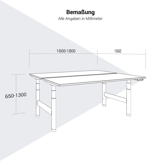 TELDRA Pro Team-Schreibtisch | 1600-1800 mm, elektrisch höhenverstellbar, Nordeiche grau