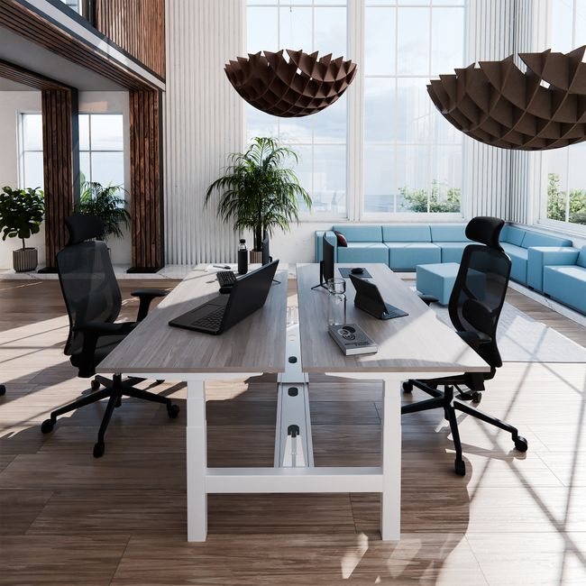 TELDRA Pro Team-Schreibtisch | 1600-1800 mm, elektrisch höhenverstellbar, Nordeiche grau