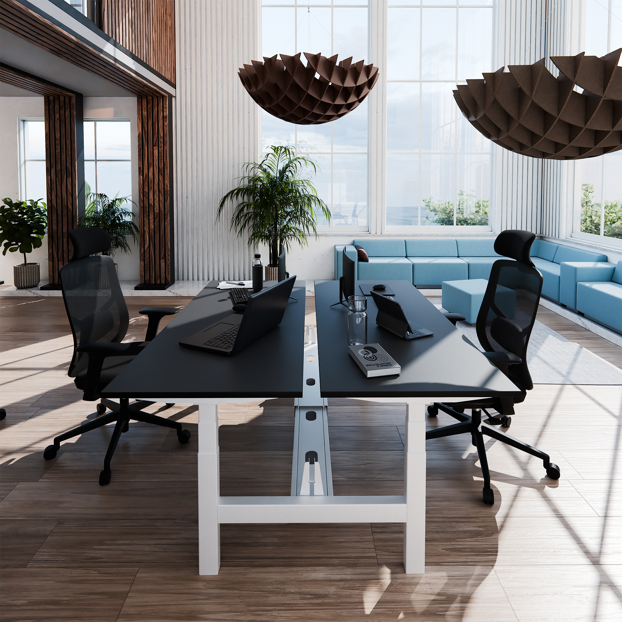 TELDRA Pro Team-Schreibtisch | 1600-1800 mm, elektrisch höhenverstellbar, Linoleum Charcoal - 8 Main Image