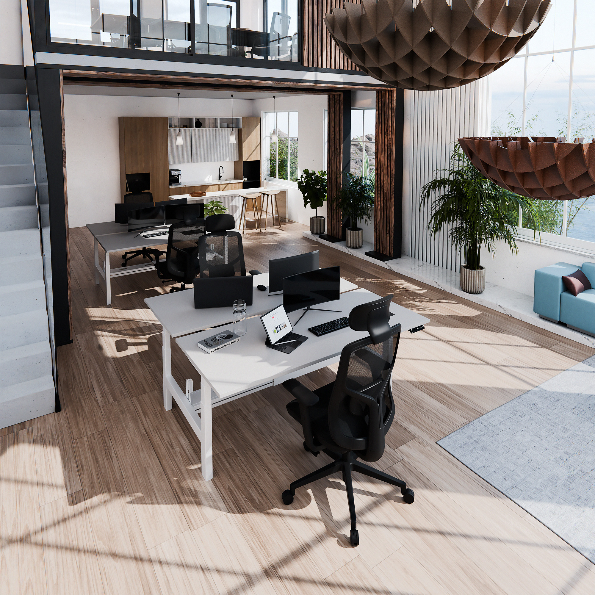 TELDRA Pro Team-Schreibtisch | 1600-1800 mm, elektrisch höhenverstellbar, Linoleum Pebble - 9 Main Image