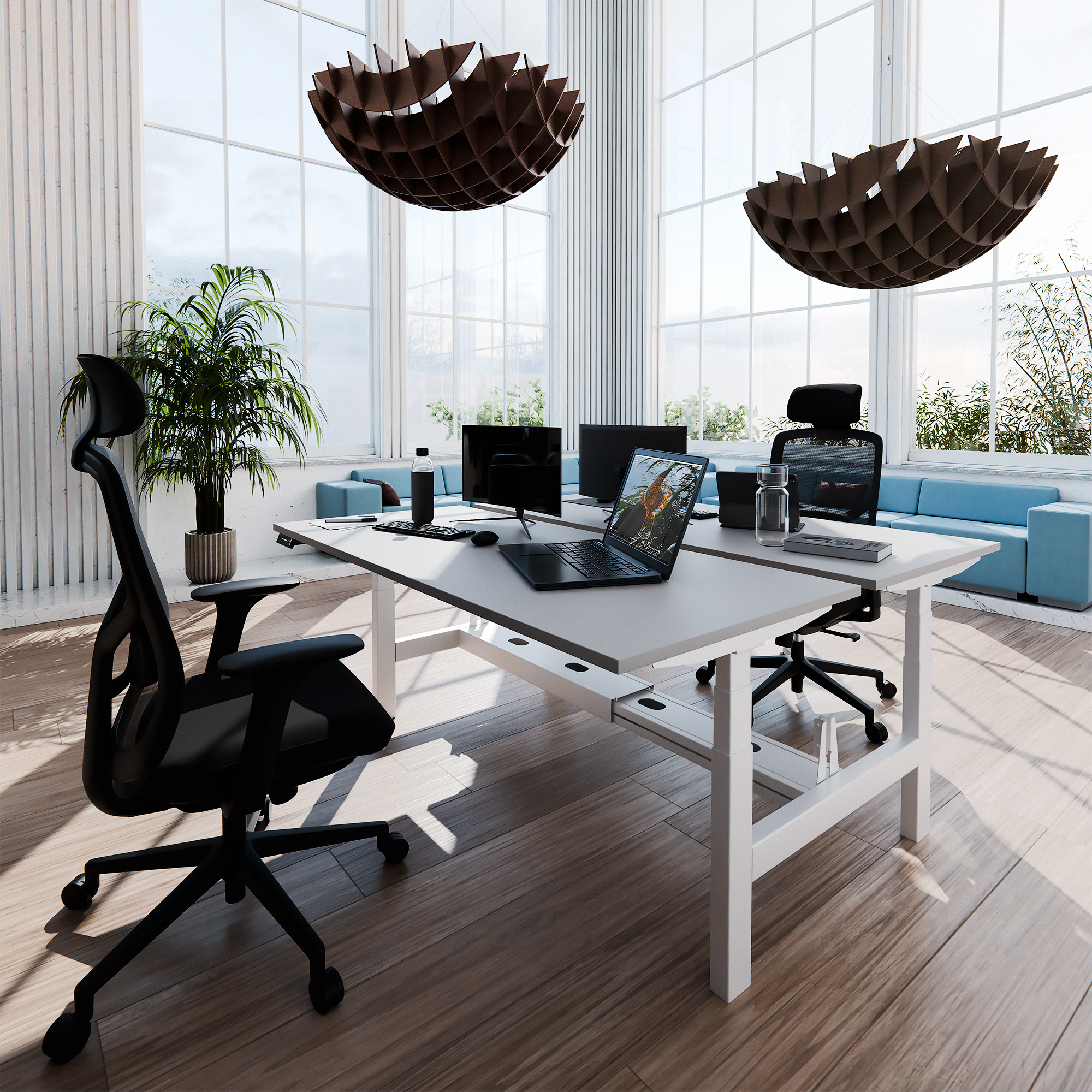 TELDRA Pro Team-Schreibtisch | 1600-1800 mm, elektrisch höhenverstellbar, Linoleum Pebble - 2 Main Image