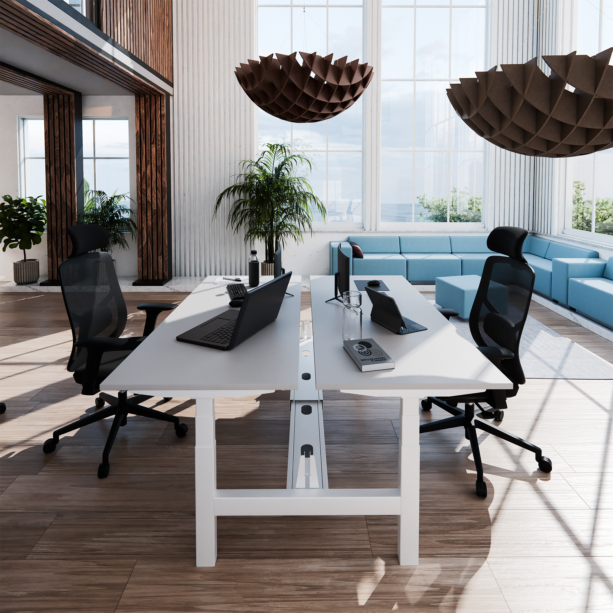 TELDRA Pro Team-Schreibtisch | 1600-1800 mm, elektrisch höhenverstellbar, Linoleum Pebble - 3 Main Image