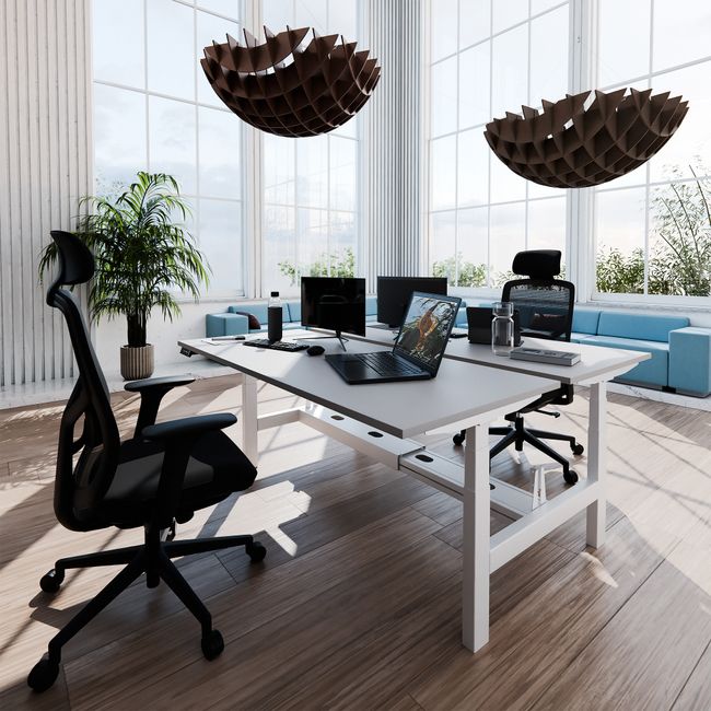 TELDRA Pro Team-Schreibtisch | 1600-1800 mm, elektrisch höhenverstellbar, Linoleum Pebble