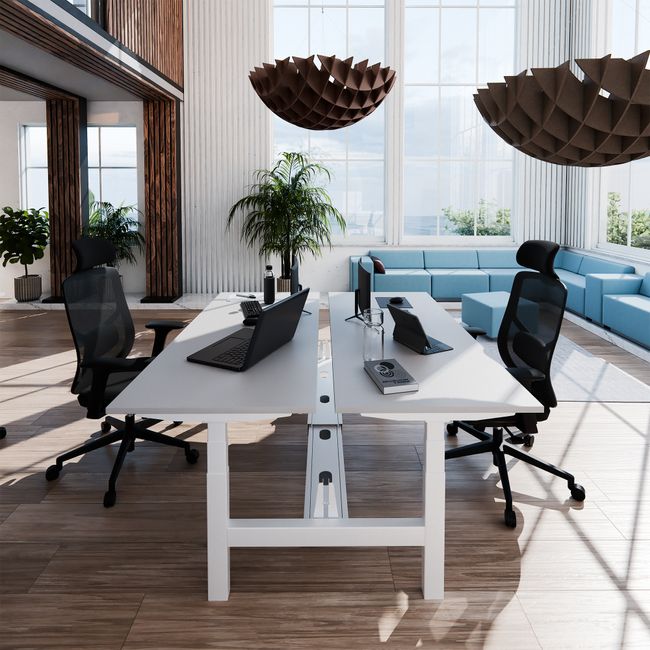 TELDRA Pro Team-Schreibtisch | 1600-1800 mm, elektrisch höhenverstellbar, Linoleum Pebble