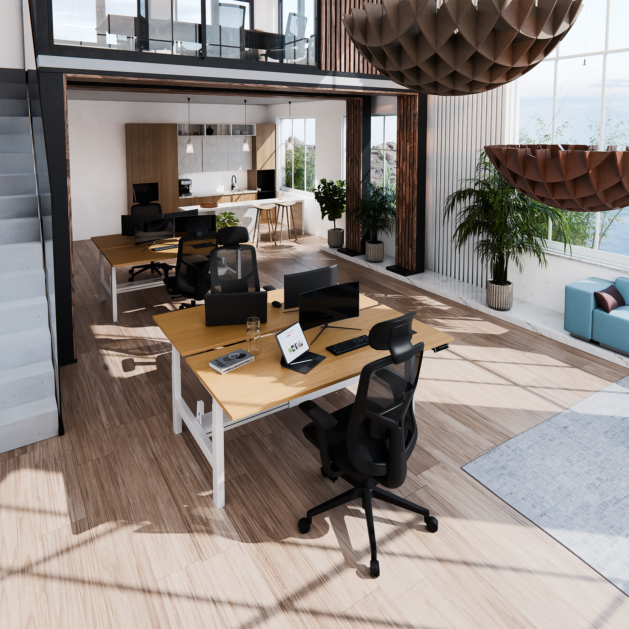 TELDRA Pro Team-Schreibtisch | 1600-1800 mm, elektrisch höhenverstellbar, Echtholz-Furnier Eiche - 9 Main Image