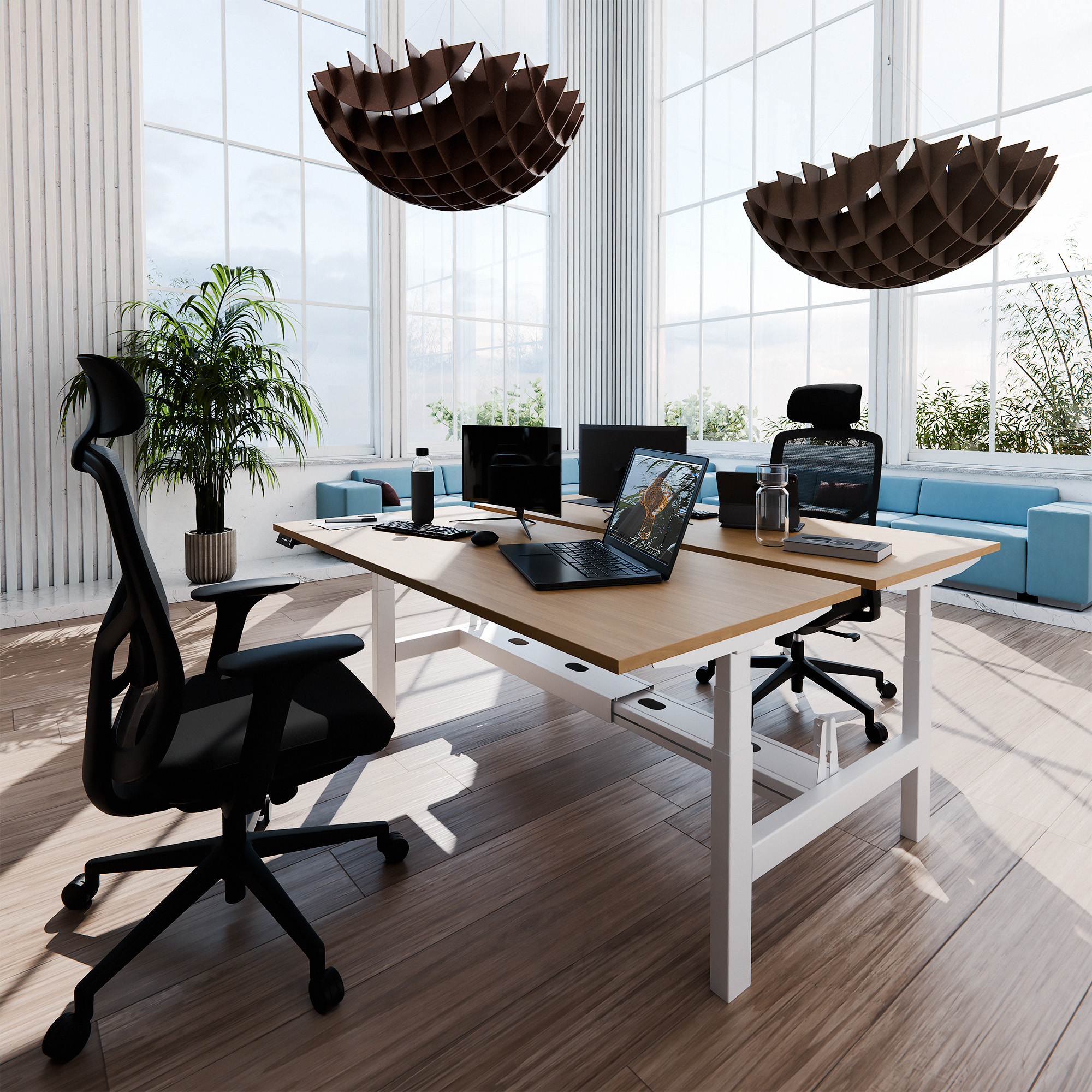 TELDRA Pro Team-Schreibtisch | 1600-1800 mm, elektrisch höhenverstellbar, Echtholz-Furnier Eiche - 2 Main Image