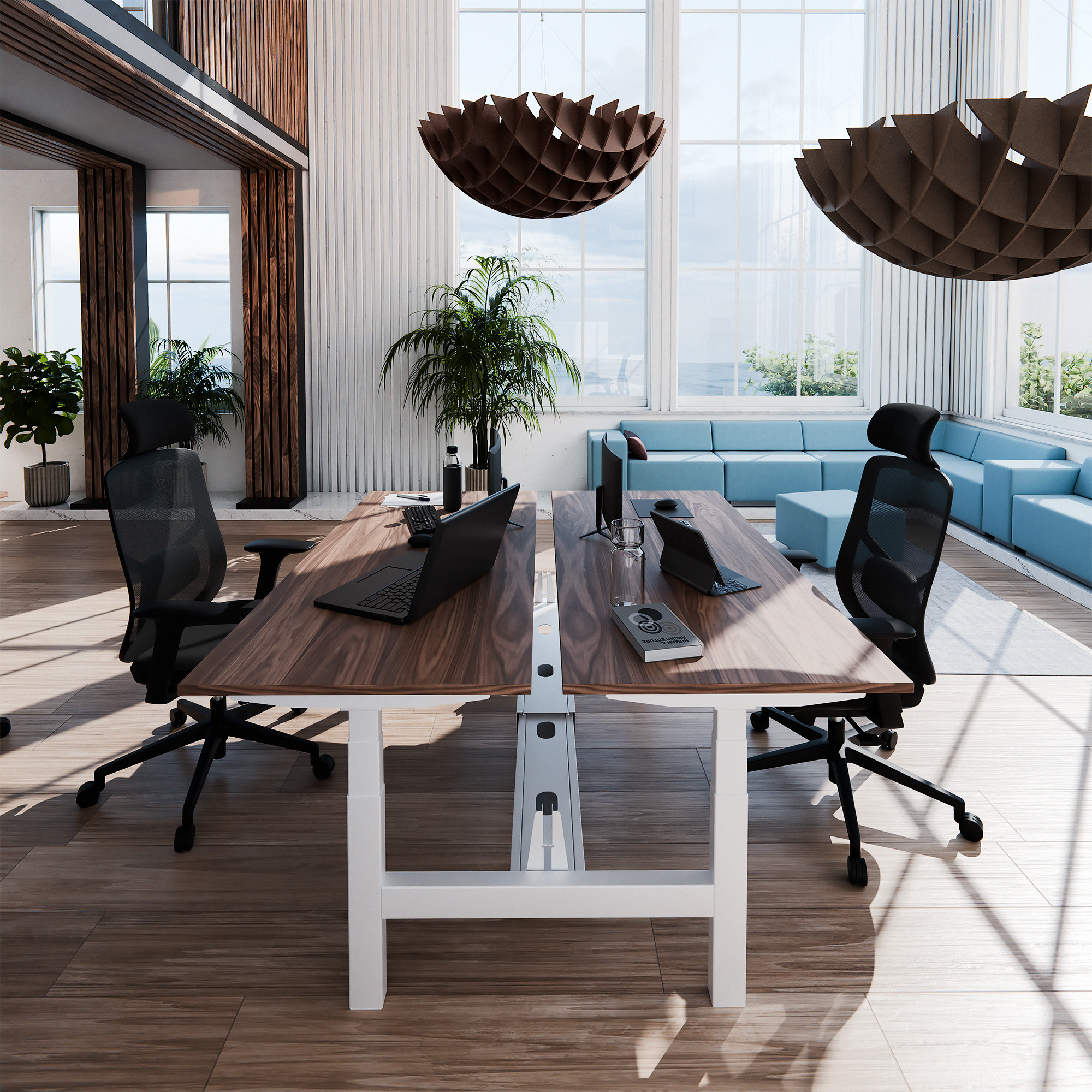 TELDRA Pro Team-Schreibtisch | 1600-1800 mm, elektrisch höhenverstellbar, Echtholz-Furnier Nussbaum - 7 Main Image