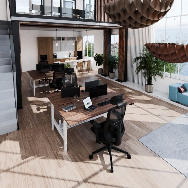 TELDRA Pro Team-Schreibtisch | 1600-1800 mm, elektrisch höhenverstellbar, Echtholz-Furnier Nussbaum