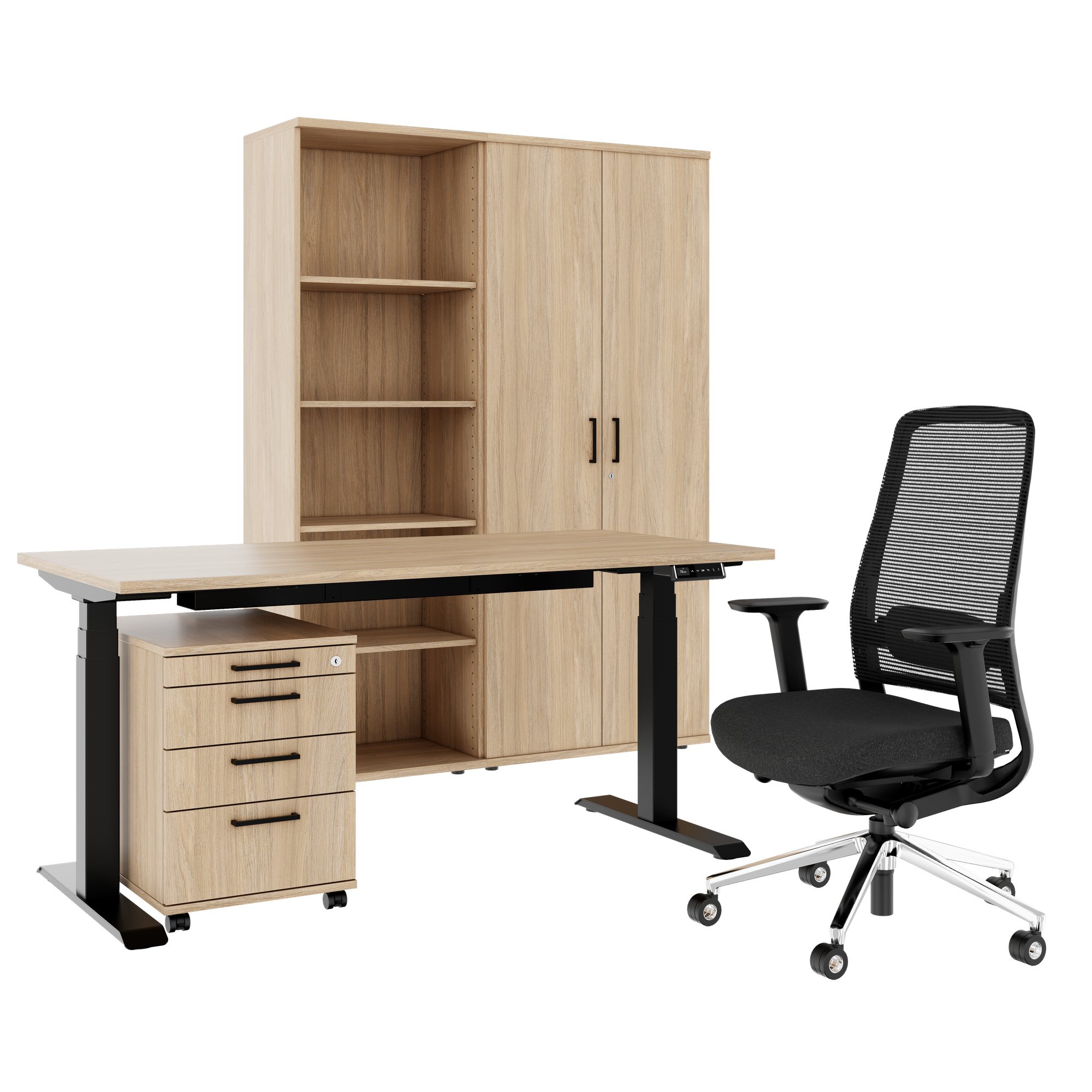 FUSION Set - The ergonomic complete office | Amber oak - 1 Main Image