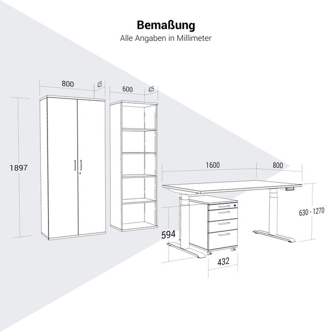 FUSION Set - Das ergonomische Komplettbüro | Anthrazit / Weiß