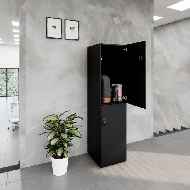 CHOICE Spind | 450 x 1820 mm, 2 große oder 4 kleine Schließfächer, Schwarz