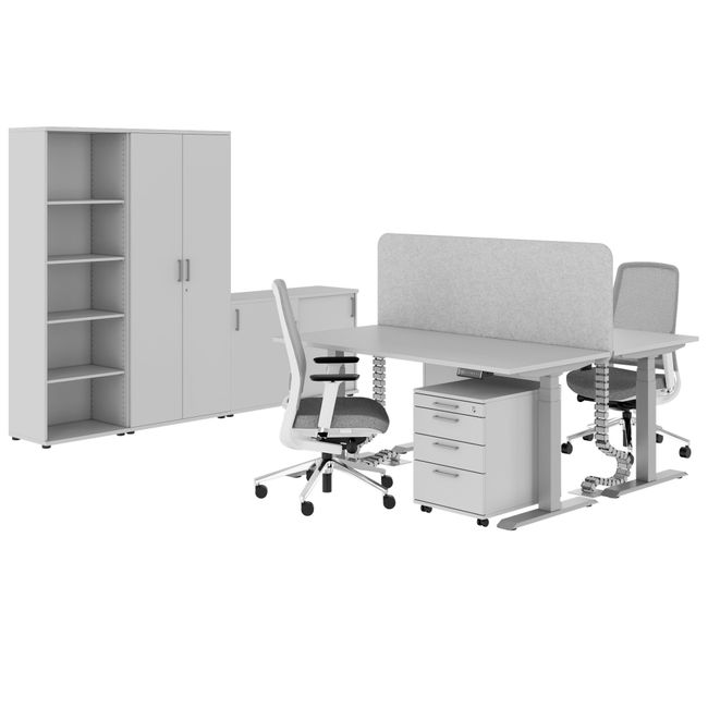 FUSION DUO Set - Komplettbüro für zwei Arbeitsplätze | Perlgrau