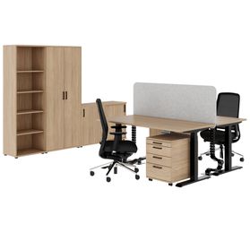 FUSION DUO Set - Komplettbüro für zwei Arbeitsplätze | Bernsteineiche