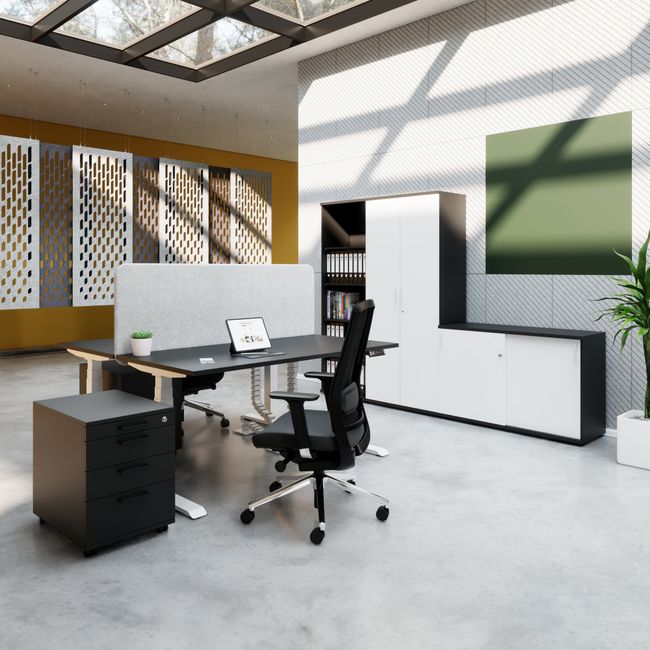 FUSION DUO Set - Komplettbüro für zwei Arbeitsplätze | Anthrazit / Weiß