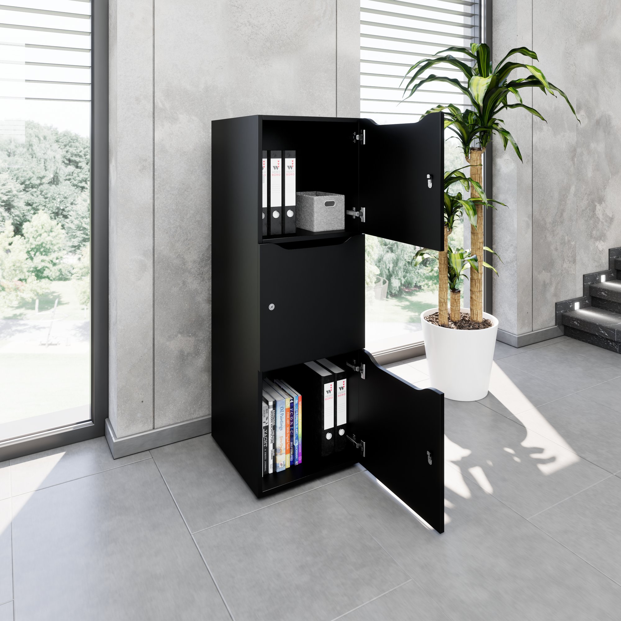 CHOICE Spind | 450 x 1370 mm, 2 oder 3 Schließfächer, Schwarz - 8 Main Image