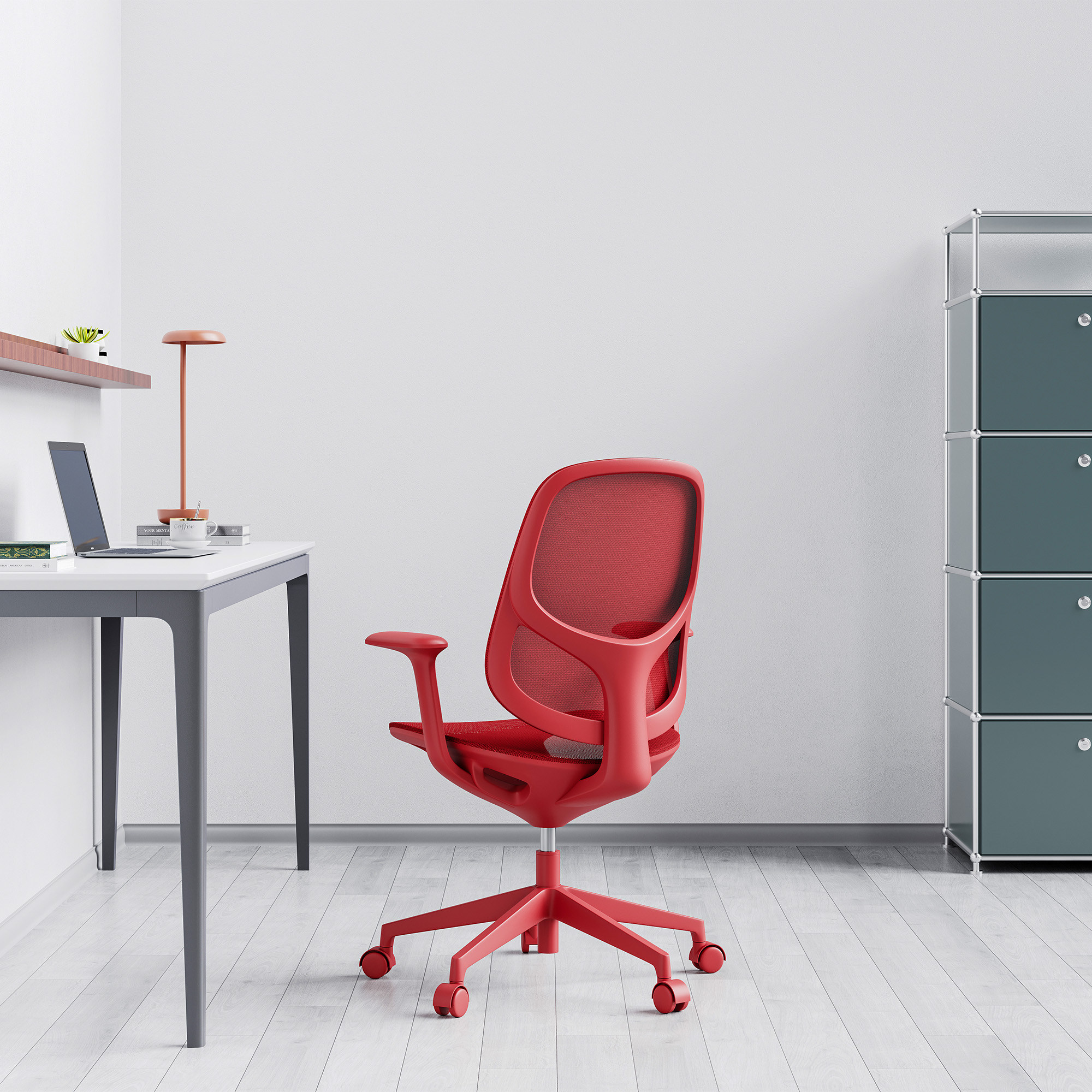 BREATHE Bürodrehstuhl | Feste Armlehnen, 5-Stern-Fußkreuz, Rot - 2 Main Image