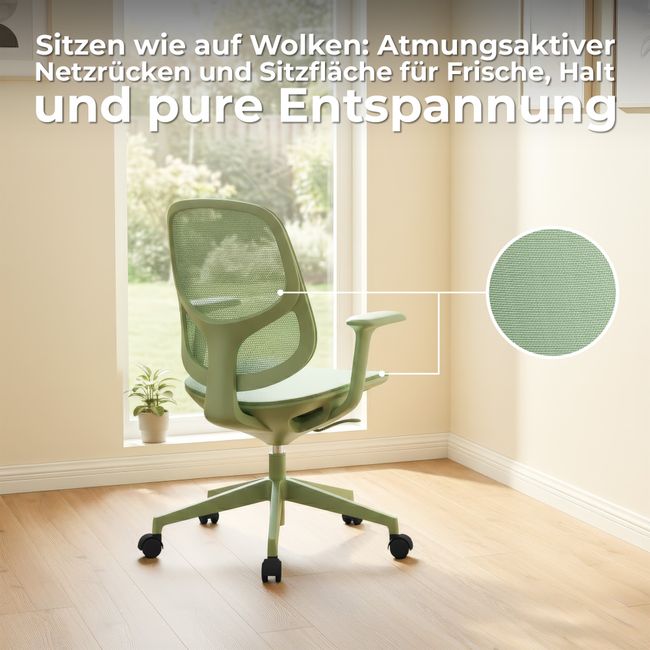 BREATHE Bürodrehstuhl | Feste Armlehnen, 5-Stern-Fußkreuz, Rot