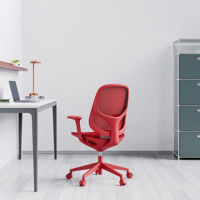 BREATHE Bürodrehstuhl | Feste Armlehnen, 5-Stern-Fußkreuz, Rot