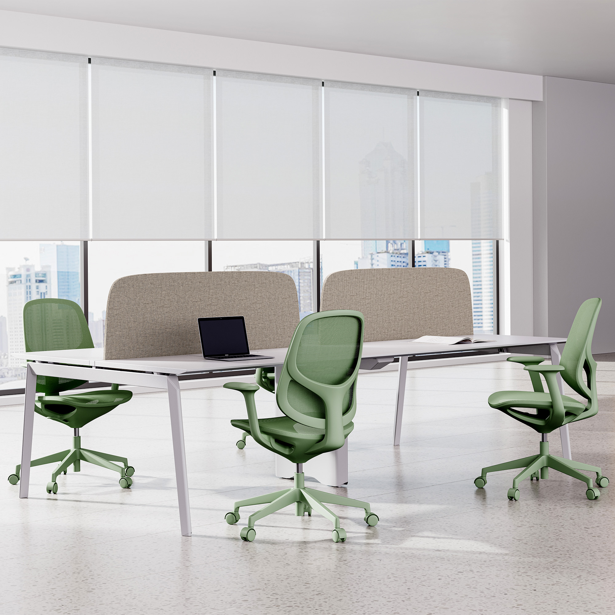 BREATHE Bürodrehstuhl | Feste Armlehnen, 5-Stern-Fußkreuz, Grün - 2 Main Image