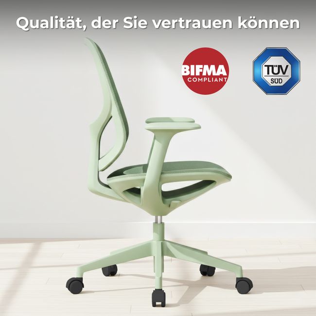 BREATHE Bürodrehstuhl | Feste Armlehnen, 5-Stern-Fußkreuz, Grün