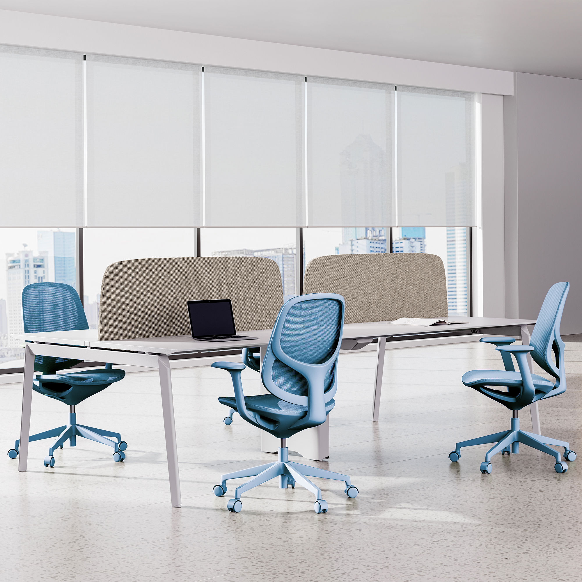 BREATHE Bürodrehstuhl | Feste Armlehnen, 5-Stern-Fußkreuz, Blau - 2 Main Image