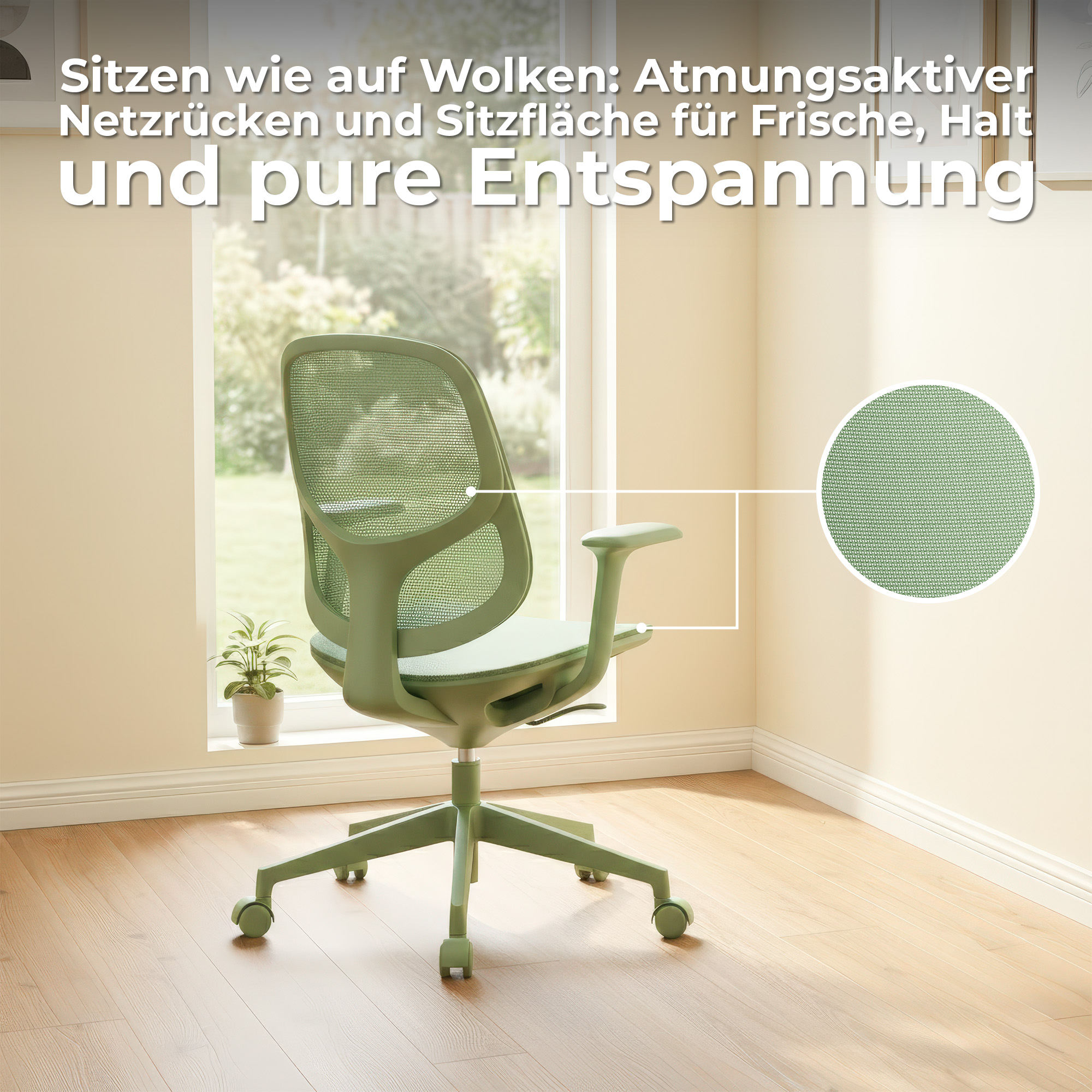 BREATHE Bürodrehstuhl | Feste Armlehnen, 5-Stern-Fußkreuz, Blau - 15 Main Image