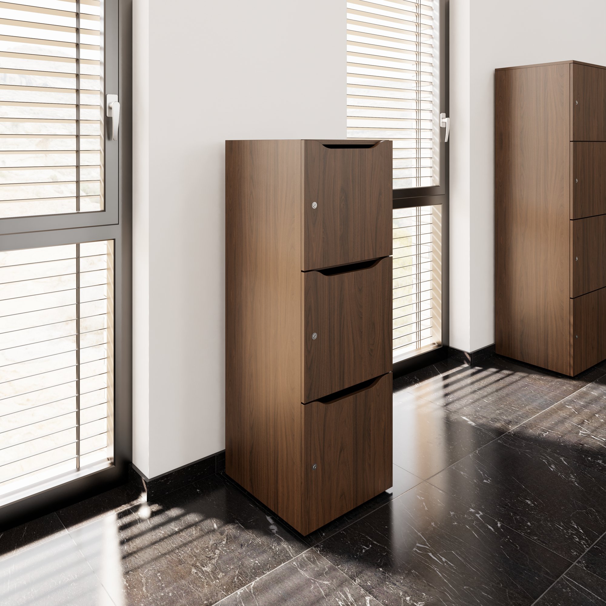 CHOICE Spind | 450 x 1370 mm, 2 oder 3 Schließfächer, Nussbaum - 8 Main Image