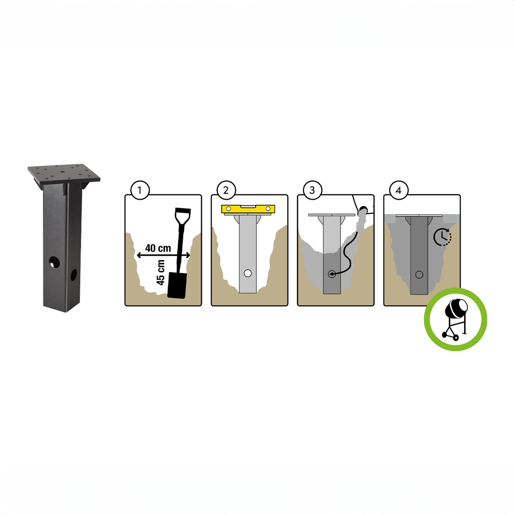 Platinum Bodeneinbausockel Beton | Stahl, Anthrazit, Lösung für Freiarmschirme - 4 Main Image