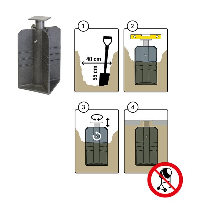 Platinum Bodeneinbausockel | Stahl, Schwarz, kein Beton nötig