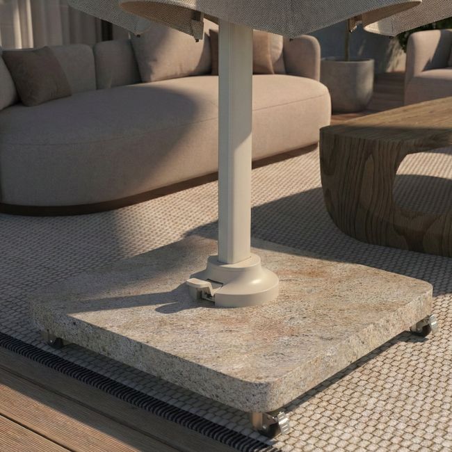 Platinum VENEZIA ROUND EDGE Schirmständer | Mit Rollen, abgerundete Ecken, Beige Granit, 90-120 kg