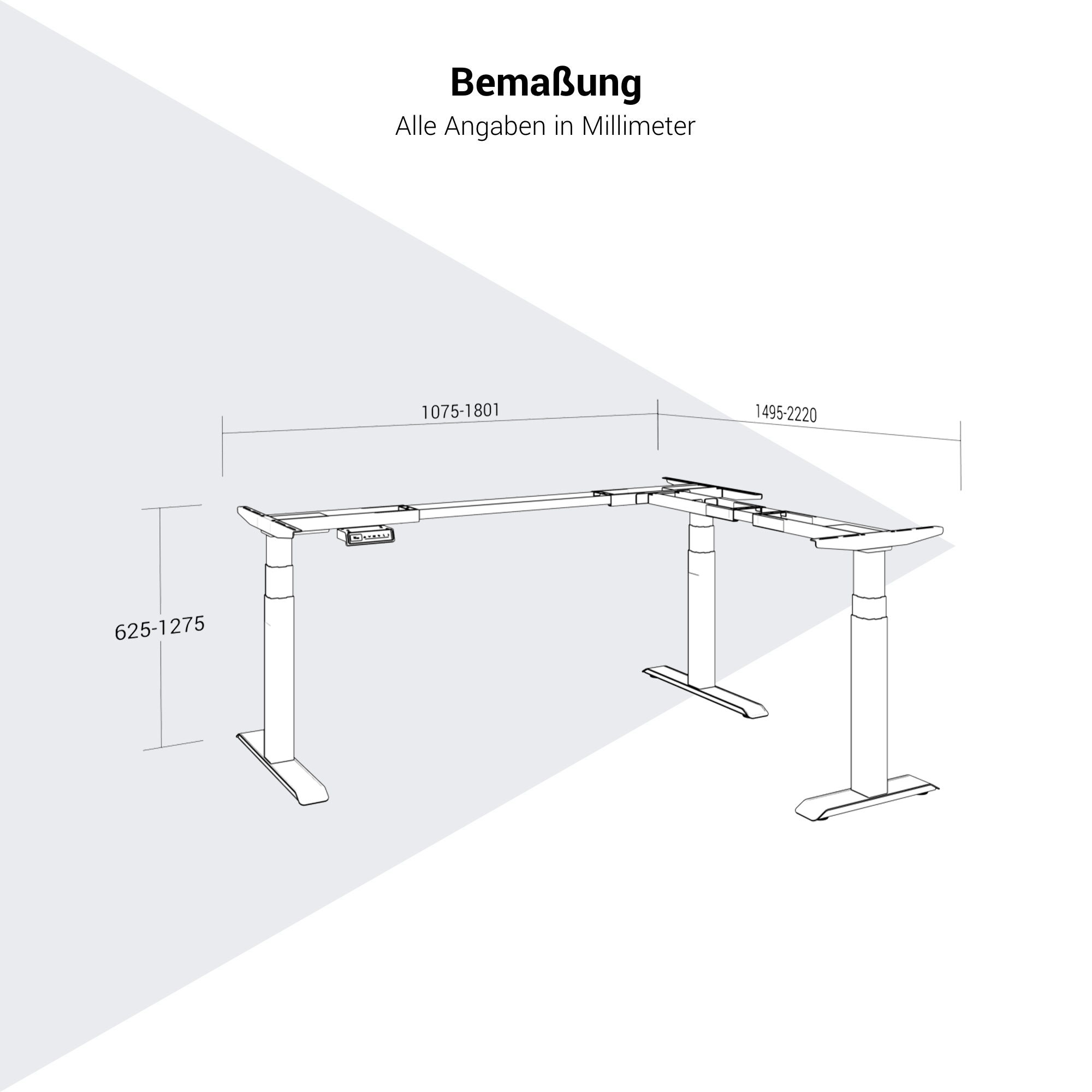 TELDRA Pro Winkelschreibtisch-Gestell | 1075-1801 mm, elektrisch höhenverstellbar - 4 Main Image