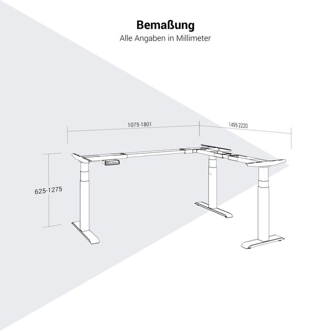 TELDRA Pro Winkelschreibtisch-Gestell | 1075-1801 mm, elektrisch höhenverstellbar