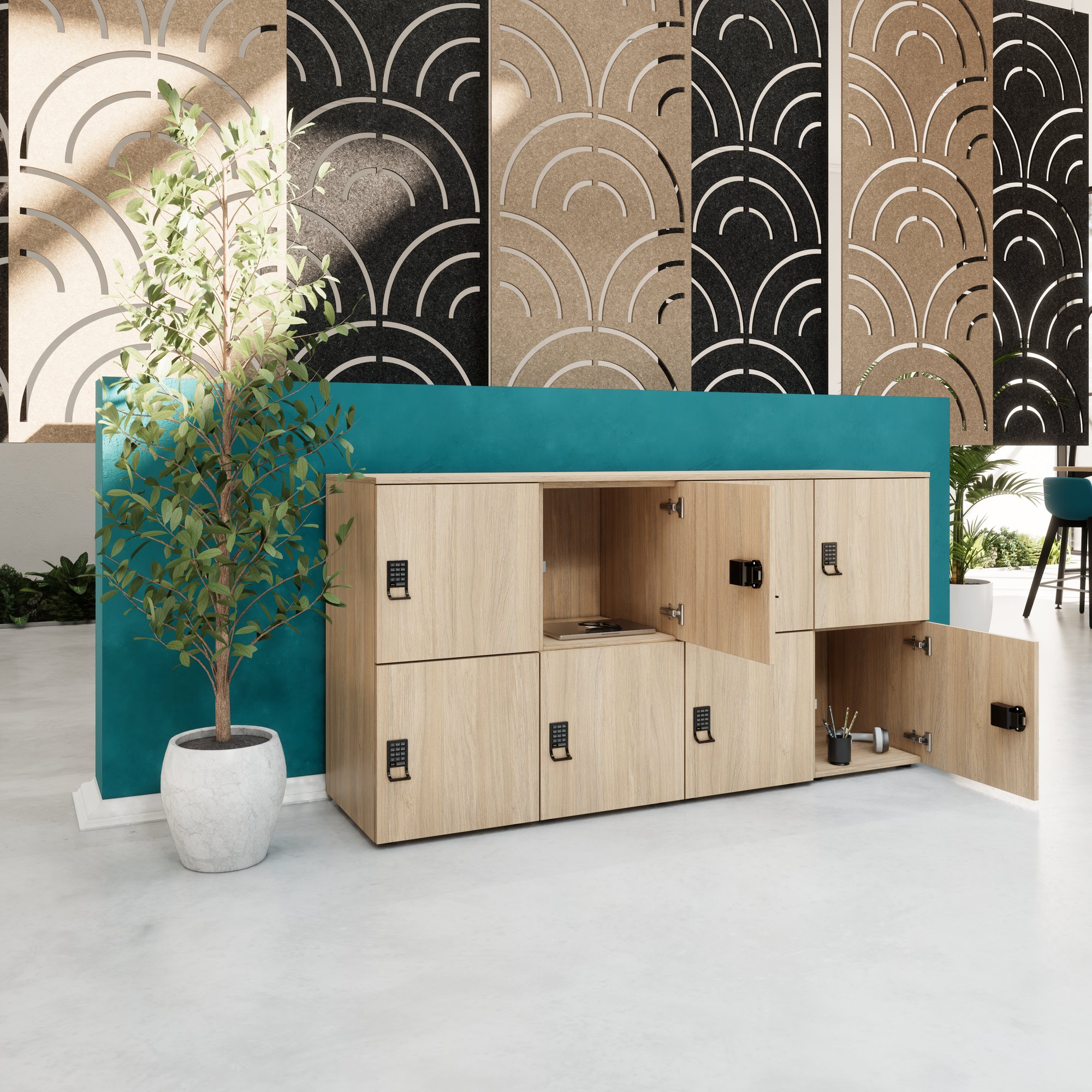 Spind Sf CHOICE Spind | 1804 x 936 mm, 8 Schließfächer, Bernsteineiche | WeberBÜRO