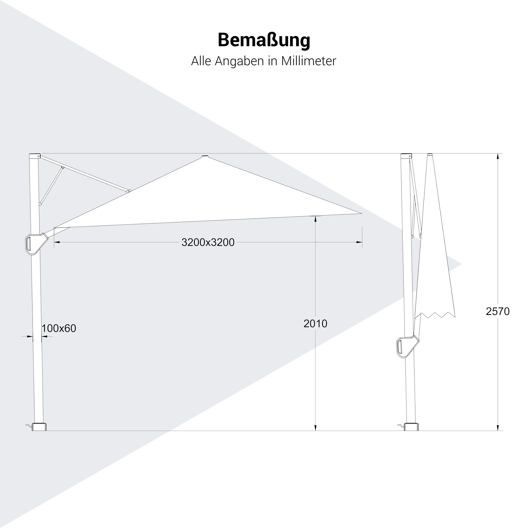 Platinum BEAUFORT Ampelschirm | 3200 x 3200 mm, 360° drehbar, Scherensystem - 6 Main Image