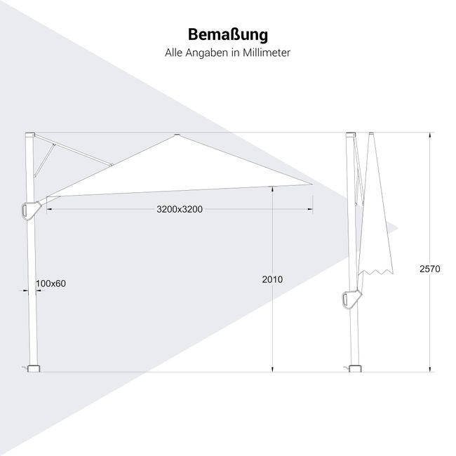 Platinum BEAUFORT Ampelschirm | 3200 x 3200 mm, 360° drehbar, Scherensystem